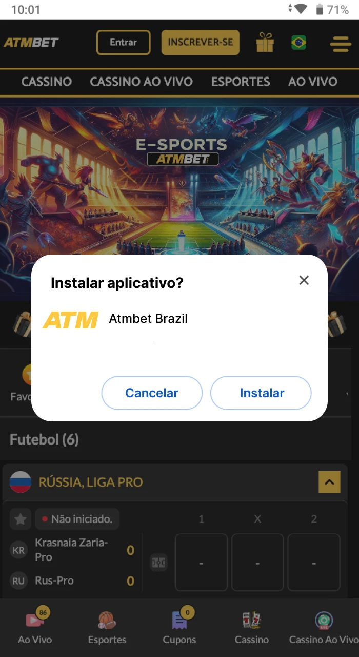 Como começar a instalar o aplicativo de cassino online ATMBET em seu telefone Android.
