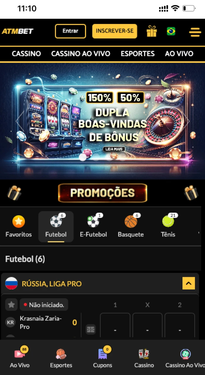 Página inicial do aplicativo de cassino online ATMBET no telefone iOS.