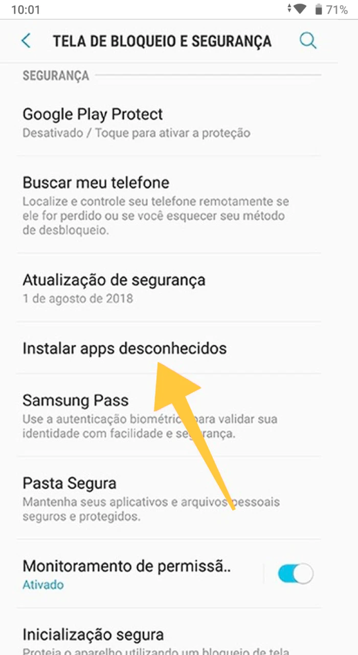Como posso permitir a instalação de fontes desconhecidas no meu telefone Android.