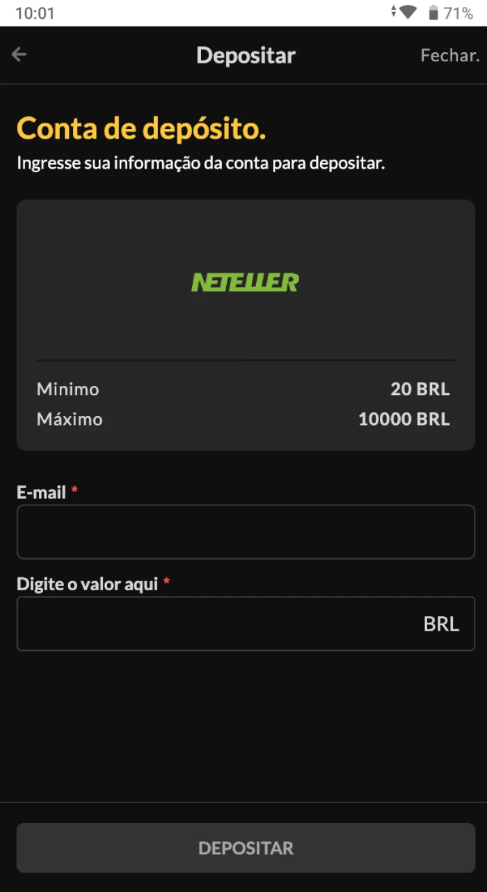 Onde posso escrever o valor do depósito no site do cassino online ATMBET.