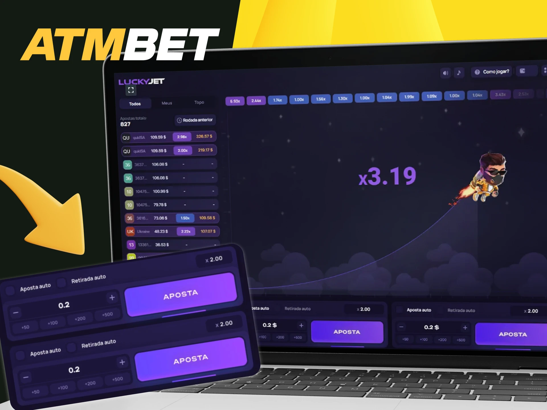 Como é a interface do jogo Lucky Jet no site da ATMBET.