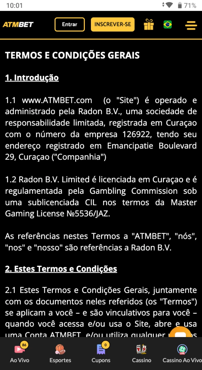 Que regras devo saber antes de me registrar no site do cassino online ATMBET.