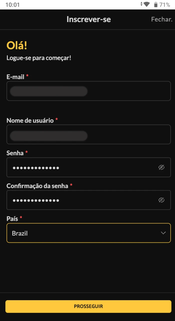 Quais campos do formulário precisam ser preenchidos ao se registrar no site do cassino online ATMBET.